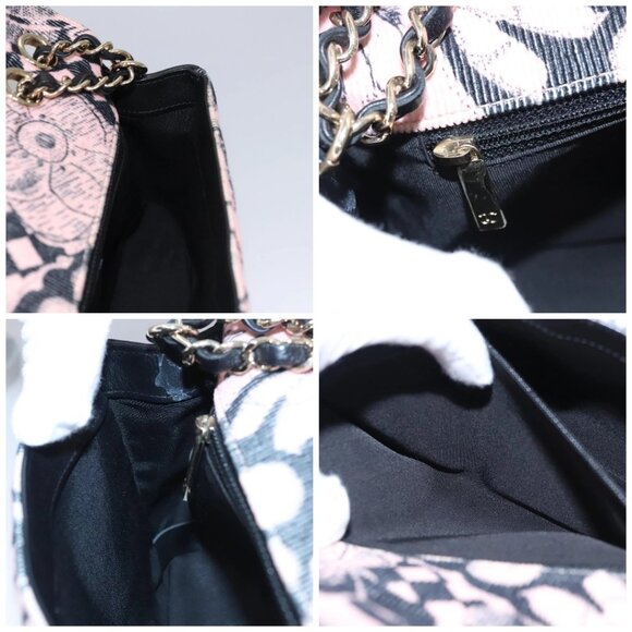 CHANEL Chain V Stitch Shoulder Bag Corduroy Pink Gold CC Auth - Picture 13 of 15